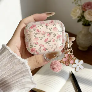 Floral Pattern Aesthetic Apple Bluetooth-compatible Earphone Case, Anti-Drop Protective Cover, Scratch-Resistant, Suitable for Bluetooth-compatible Earphone Charging Case