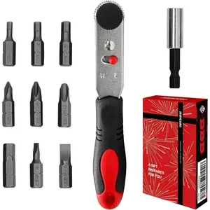 Angle Ratchet  Set: 10 count  Bit with 90  Mini Offset Low Profile Reversible Drive Handle - Stocking Stuffers with  Box