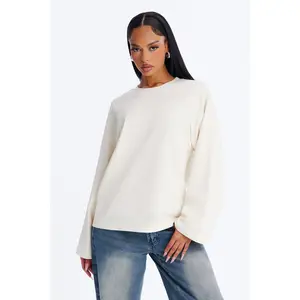 Arissa Crew Neck Long Sleeve Oversized T-Shirt - Cream