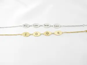 Custom Engraved Oval Bracelet • Personalized Name Jewelry • Commemorative Gift for Loved Ones
