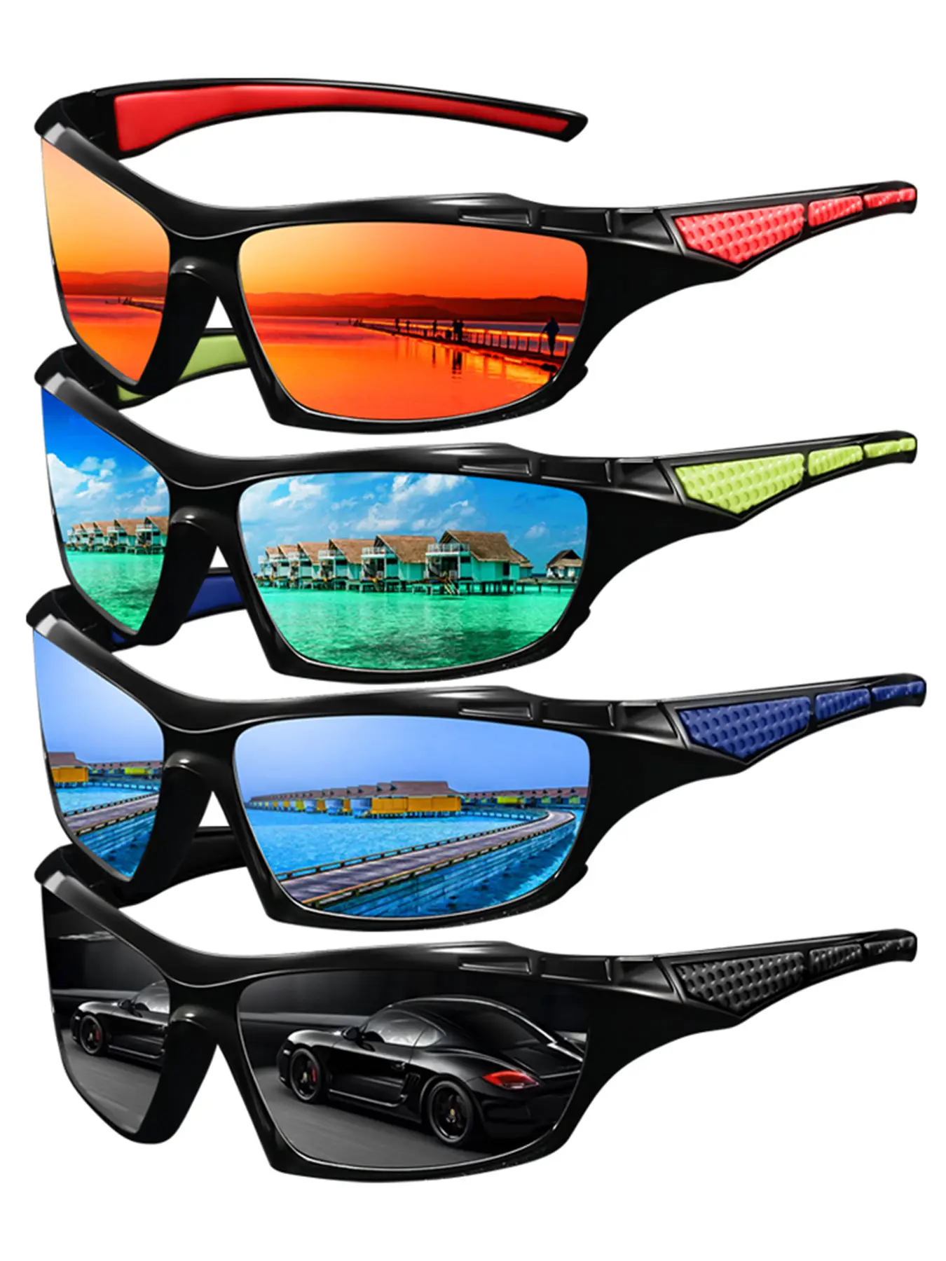 4pcs plaid square sports glasses, Sporty eyewear, suitable for both men and women, multiple color options, rubber nose pad, comfortable fit design, suitable for driving & outdoor activities, ideal summer accessory