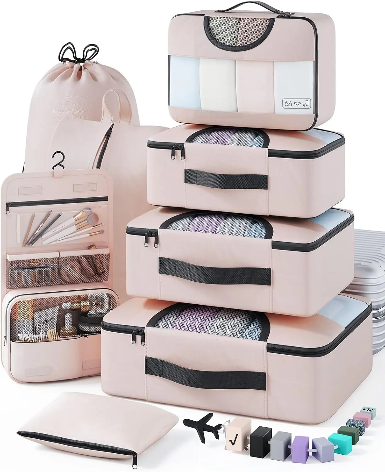 8 Set Packing Cubes for Travel Essentials, Suitcase Organizer Bags in 4 Sizes, Carry-On Luggage Accessories with Laundry Bag, Airplane Must Have, Gifts for Women Men