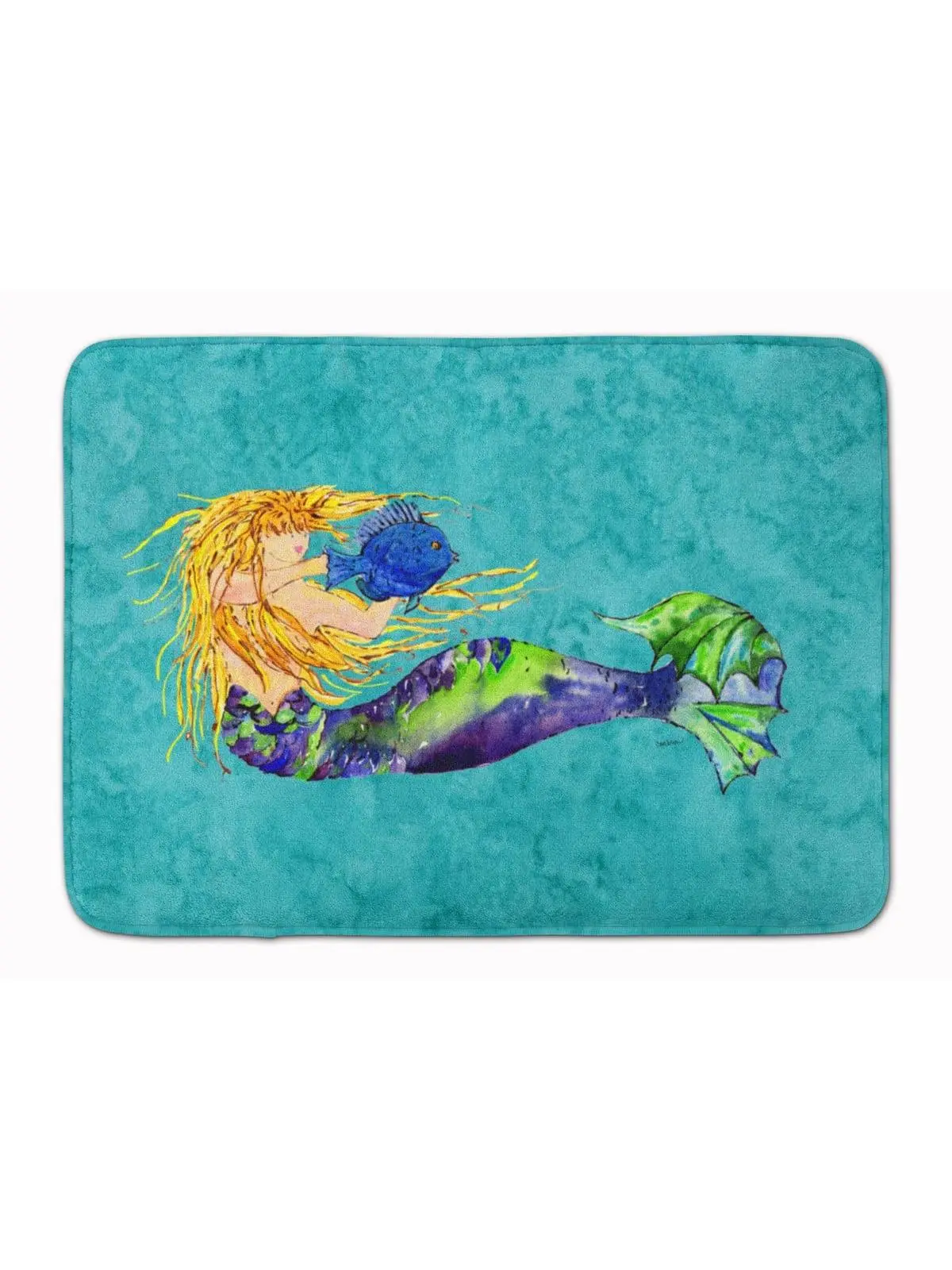 Carolines Treasures 8724RUG Blonde Mermaid on Teal Non-Slip Soft Full-Cushion Memory Foam Machine Washable Mat