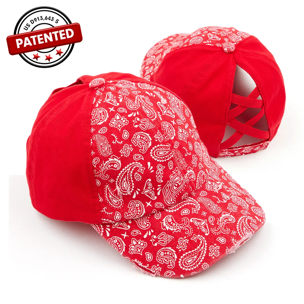 C.C Criss-Cross Ponytail Cap Paisley Pattern for Women 