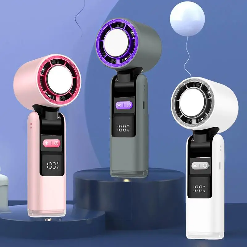 Handheld Turbo Fan Foldable Personal Fan, 5 Gear Wind Mini Air Cooler Fan Rechargeable Handheld Fan with Air Turbo Tech Cooling High Speed Multifuncti