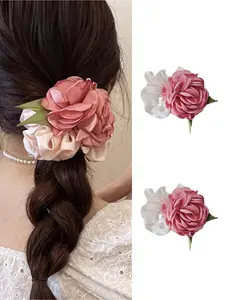 Flower Decorative Hair Cuffs Set, Elegant Sweet Casual Fashion Accessories for Women, Suitable for Ponytail & Bun Styles