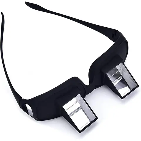 Unisex Horizontal Lazy Bed Prism Reading Glasses - High-Definition Anti-Reflective Lens, Plastic Frame, Periscope Design, Built-In Mirror, for Lying Down to Watch TV & Fit Most Myopia Glasses, Single Item