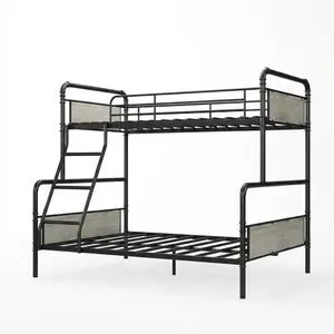 Garvee Metal Bunk Bed Twin Over Full with High Guardrails and Ladders, Convertible to Two Beds, Heavy Duty Metal Slats, Smooth Rounded Edges, Sturdy Frame in Black & Gray or Vintage Brown