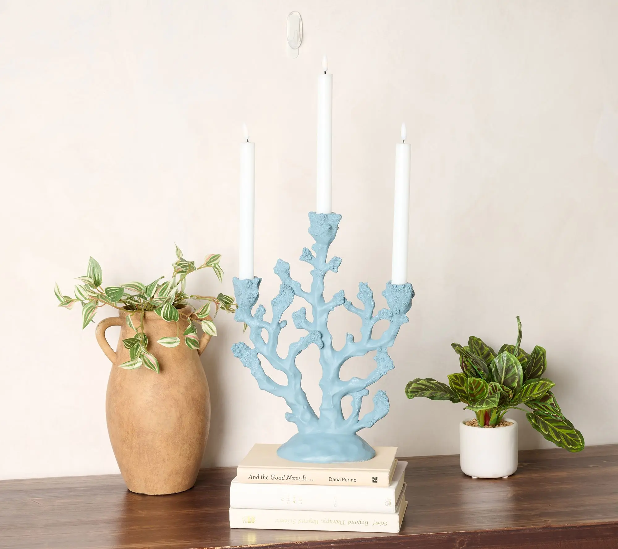 Home Reflections 14" Coral Candelabra w/ Flameless Taper Home Reflections 14" Coral Candelabra w/ Flameless Taper