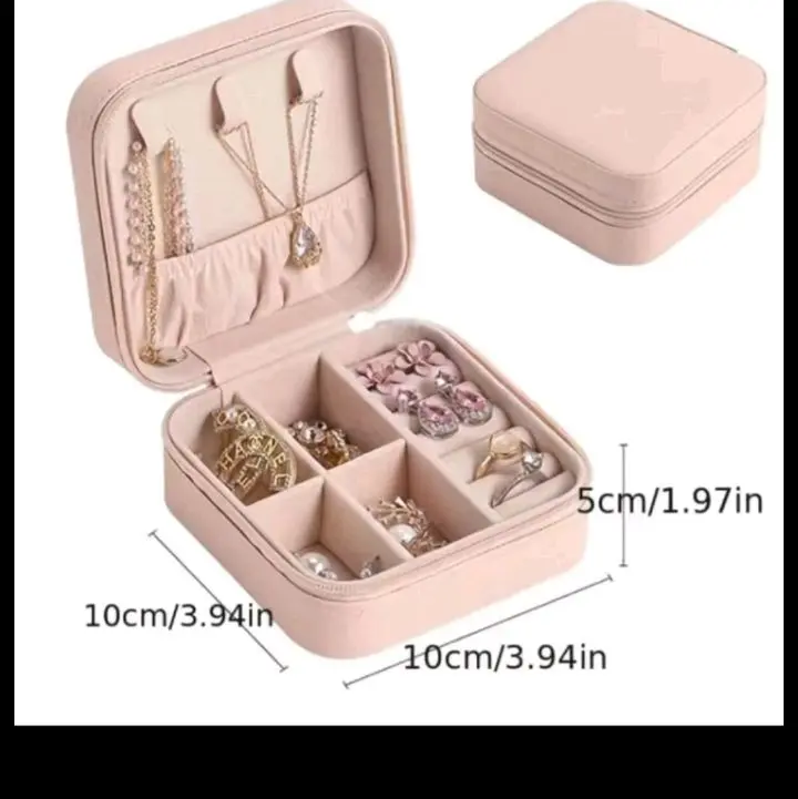 New Pink PU Leather Jewelry Box 10cm x 10cm x 5cm Portable Storage Case for Necklaces Earrings & Accessories