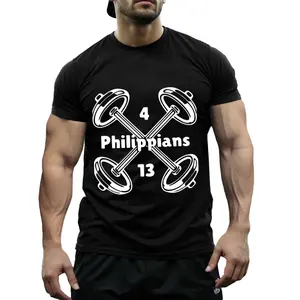 Vintage Christian Gym T-Shirt Pure Cotton Faith Based Workout Tee Not By My Strength But By His Cross Dumbbell Printed Religious Fitness Apparel for Men Women