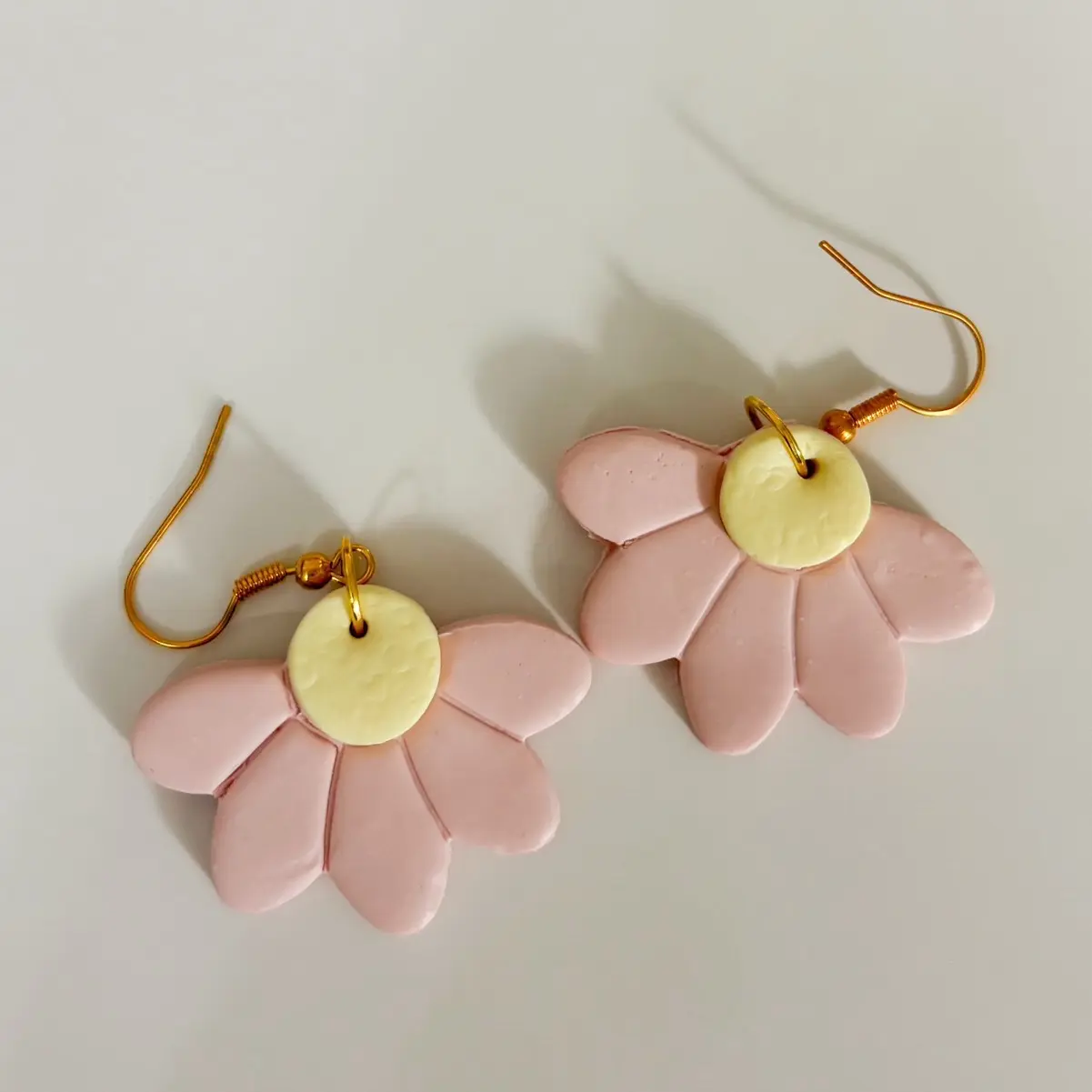 Boho pink clay flower earrings