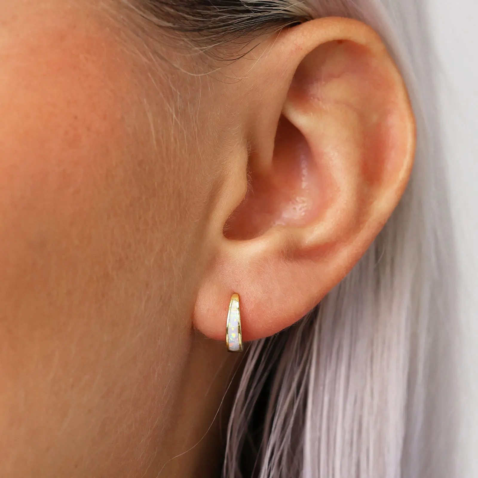 Opal Huggie Hoop Earrings for Women, 14K Gold Plated or White Gold Plated Minimalist Earrings Everyday Jewelry Gift for Her