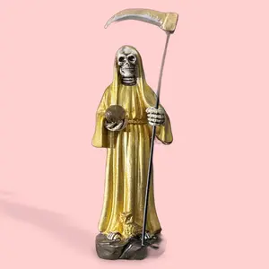3 inch Gold Santa Muerte Religious Statue, Home Decor Ornaments for Abundance, Room Decor Figurine