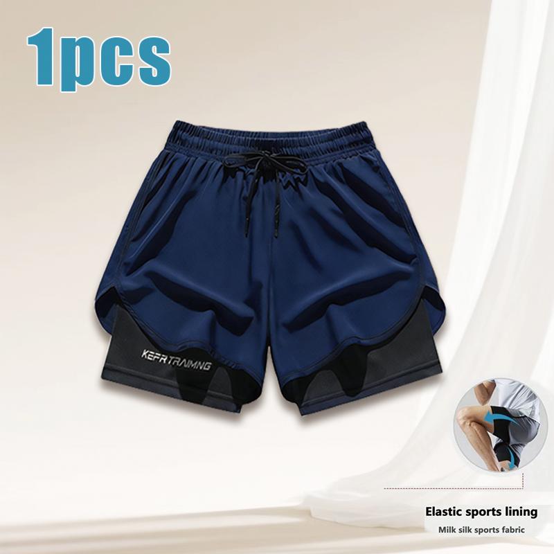 Plus Size Men’s 2-in-1 Running Shorts, Quick-Dry Ice Silk Fitness Training Shorts with Liner, 3-Inch Gym Shorts
