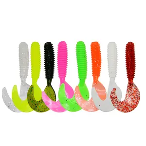 60pcs Soft Plastic Fishing Lure - Multi-colored Curly Tail Maggot Swimming Lure for Bass, Trout, Salt and Freshwater Fishing - Realistic swimming action, durable soft lure suitable for river, lake and coastal fishing.
