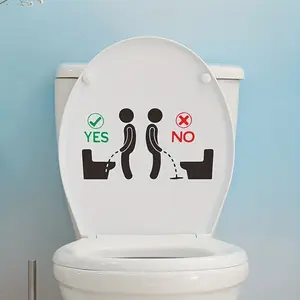2pc Funny Bathroom Toilet Lid Decal, Removable Self-Adhesive Plastic Wall Sticker, Creative Toilet Sign for Proper Use - Bathroom Decor Accessory, No Electricity Needed