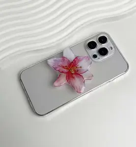 Plumeria Lily Phone Grip, Tropical Flower Phone Socket, Botanical Hawaiian Flowers Griptok, Plumeria and Lily Floral Phone Holder, Frangipani Beach Summer Accessory, Gift for Her