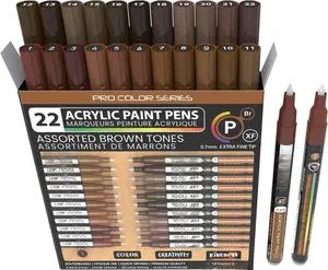 Pens 22 Brown  Assorted Pro Color Series Markers Set 0.7mm Extra Fine Tip for Rock Painting, Glass, Mugs, , Metal, Canvas, Projects, Non , Waterbased, Quick Drying