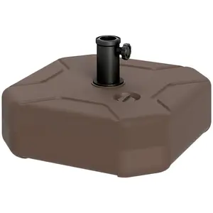 Square Patio Umbrella Base Holder – Heavy Duty Outdoor Umbrella Stand, Fillable (55 lbs Sand / 44 lbs Water), Fits 1.5"/1.9" Poles, HDPE Plastic, Hand-Turn Knob, for Garden, Poolside, Brown