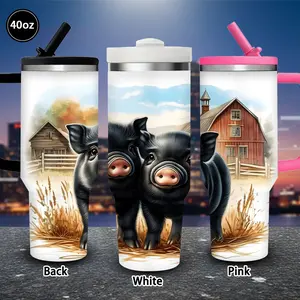 1 pc 40 oz cute farm pigs tumbler with lid and straw, winter insulated travel mug, gift for women and men, ideal for Valentine’s Day, Easter, birthday gifts, iced/hot coffee cup