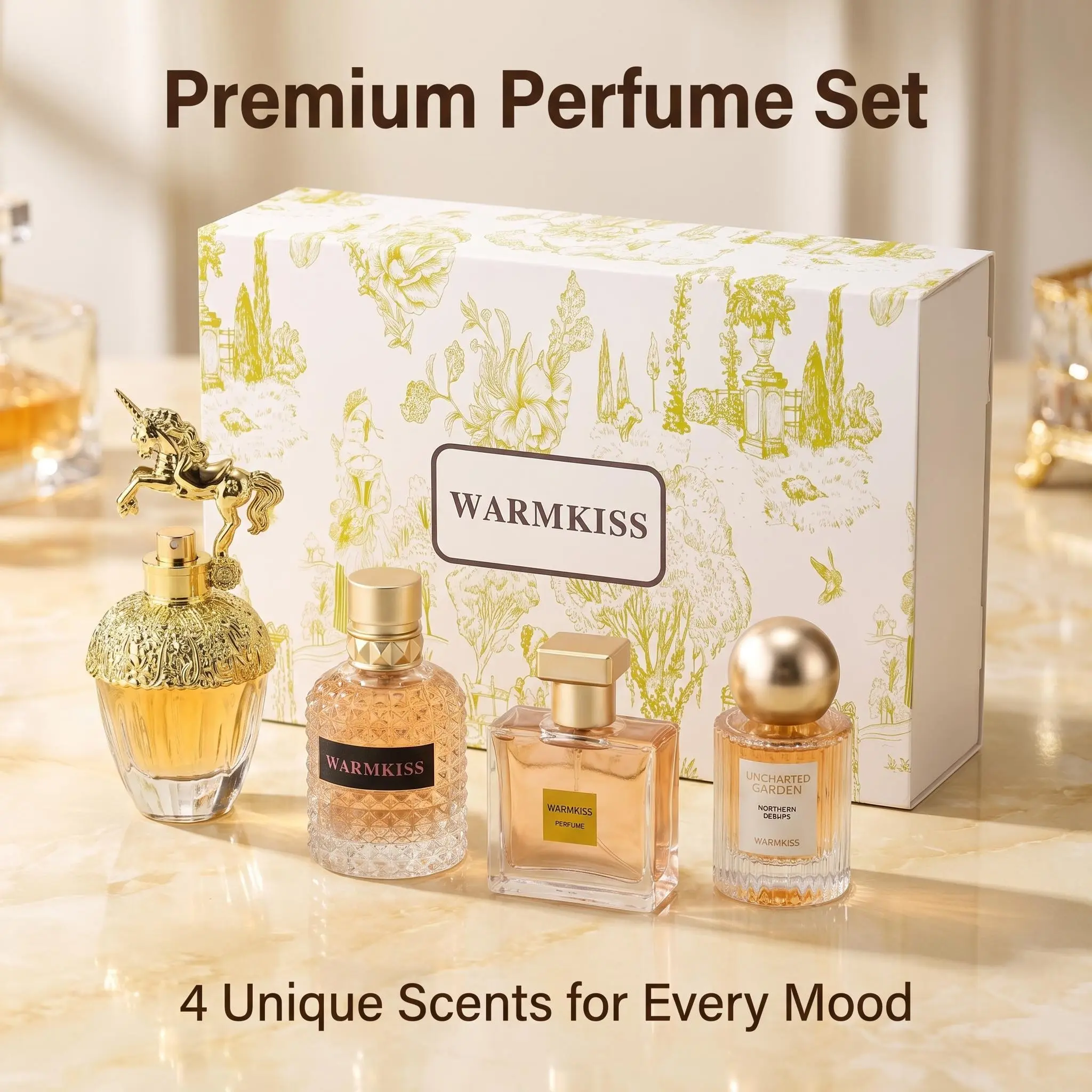 warmkiss woman perfume set -  4 Scents for Every Vibe- 50ml+30ml*2+25ml - with Floral & Fresh Notes - long lasting perfumes - mini perfumes - perfect birthday gift - perfect gift -Scented Fragrance Set - 4-piece luxury fragrance collection