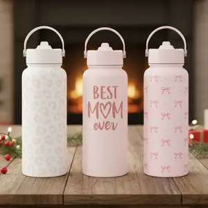 Sandjest SipChic 32oz Sports Water Bottle with Flip Straw & Handle, Portable Insulated Stainless Steel Leak Proof, Travel Gym Mom Nurse Christmas Gift