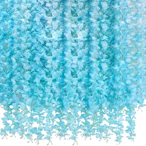 10pcs Wisteria Flower Garlands, No Leaves, Artificial Floral String Decorations, Blue Color, Ideal for Weddings & Gardens