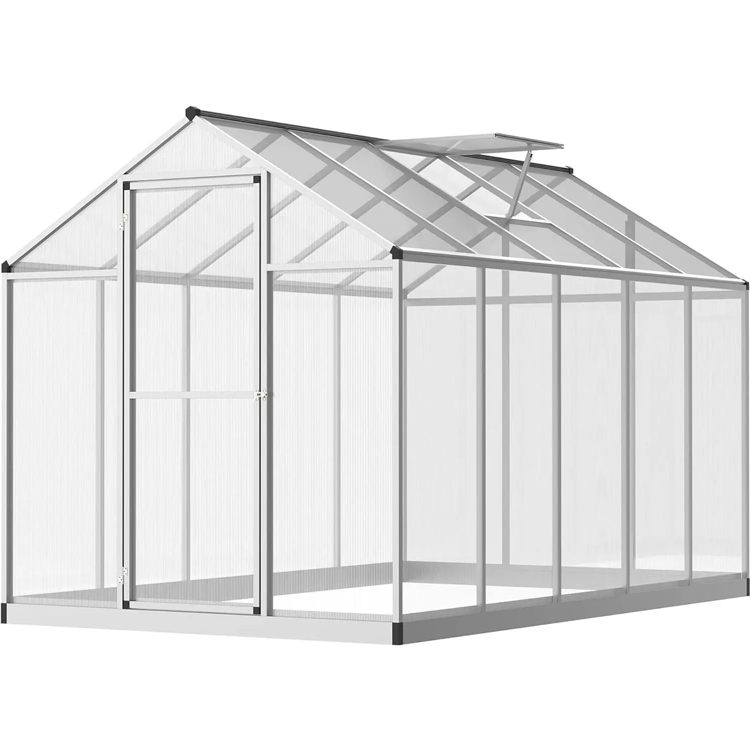 6x8 FT Heavy-Duty Polycarbonate Walk-in Greenhouse with Aluminum Frame, Sliding Door, Adjustable Roof Vent, Weather Resistance, Efficient Drainage, Easy Assembly