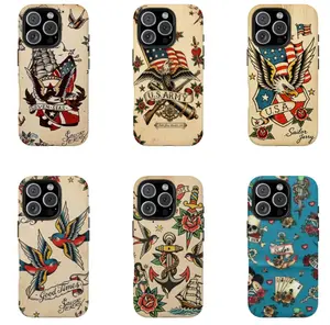 Vintage Sailor Jerry Skull Leopard Tattoo iPhone Case, Aesthetic Y2K Trendy Tiger Collage Blade Glass Phone Case for iPhone 17/16/15/14/13/12/11 ProMax Plus and Samsung. Stylish, durable, suitable for men and women. Perfect gift for fans and loved ones.