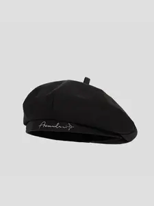 Simple Handwritten Embroidered Beret, Casual Retro Painter Hat, Soft Breathable Cotton, Unisex Vintage Artist Beret, All Seasons