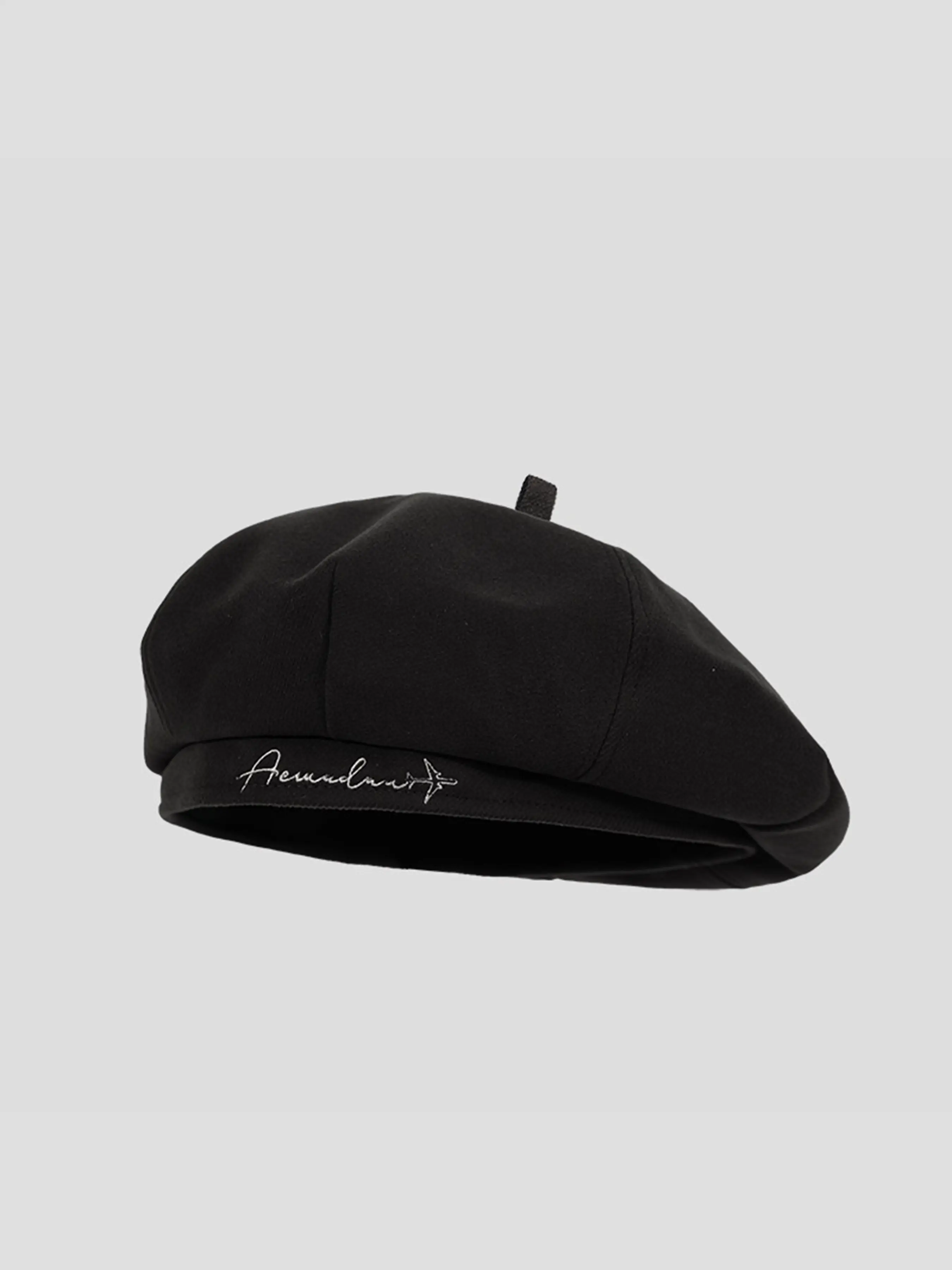 Simple Handwritten Design Embroidered Beret, Casual Retro Painter Hat, Soft Breathable Fabric Cotton, Unisex Vintage Artist Beret, Fashionable Hat, All Seasons