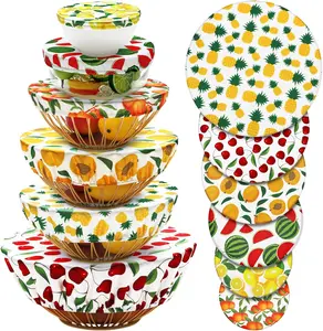 12 count  Bowl Covers Bulk 5 Size Elastic Cloth Fabric Bowl cover for Bread Proof Rising Sourdough Dish  Stretchy Storage(Fruit Style,Bright Color)