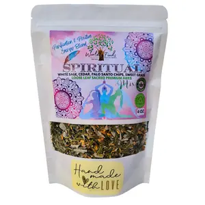 Smudging Herbs Spiritual Energy Cleansing Mix: Hand-Crafted 100% Organic White Sage, Sweet Grass, Palo Santo, Cedar Leaves Blend, Burning Sage Incense Loose