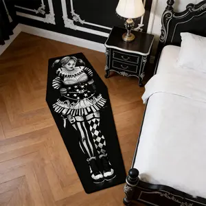 Gothic Style Coffin Shape Clown Pattern Rug, Long Irregular Reflective Short Velvet Carpet, Easy Care for Living Room Bedroom Porch Bathroom
