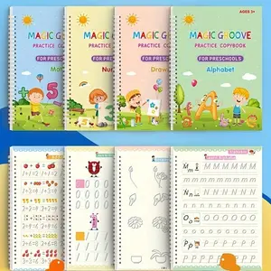 Magic Groove Handwriting Practice Book Set for Kids Aged 3-6, Reusable Learning Pad with Erasable Letters Numbers Coloring Math Skills Included, School Supplies