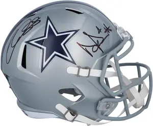 CeeDee Lamb and Dak Prescott Dallas Cowboys Autographed Riddell Speed Replica Helmet - Fanatics Authentic Certified