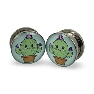 Cute Cactus Picture Plugs gauges pair body jewelry