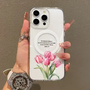 Soft Girl Magnetic Case for iPhone11/12/13/14/15/16/17/promax, Tulip Bible Verse Lightweight, Drop-Proof, MagSafe Compatible | Perfect for Teen Girls