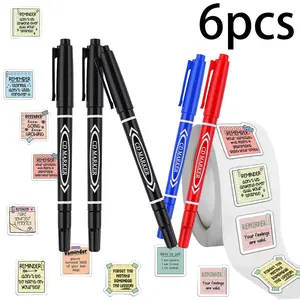 6-Piece Set Waterproof Sticky Notes & Oil-Based Markers, Blue Colors, Ideal for Learning Office Use, Drawing Teaching