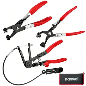 3PCS Hose Clamp Pliers Set, Flexible Wire & Straight Offset Hose Clip Removal Pliers Kit with Storage Pouch for Auto Radiator Fuel Pipe Maintenance DIY Repair clamp removal tool coolant shop essentials high-carbon steel connector separator caliper