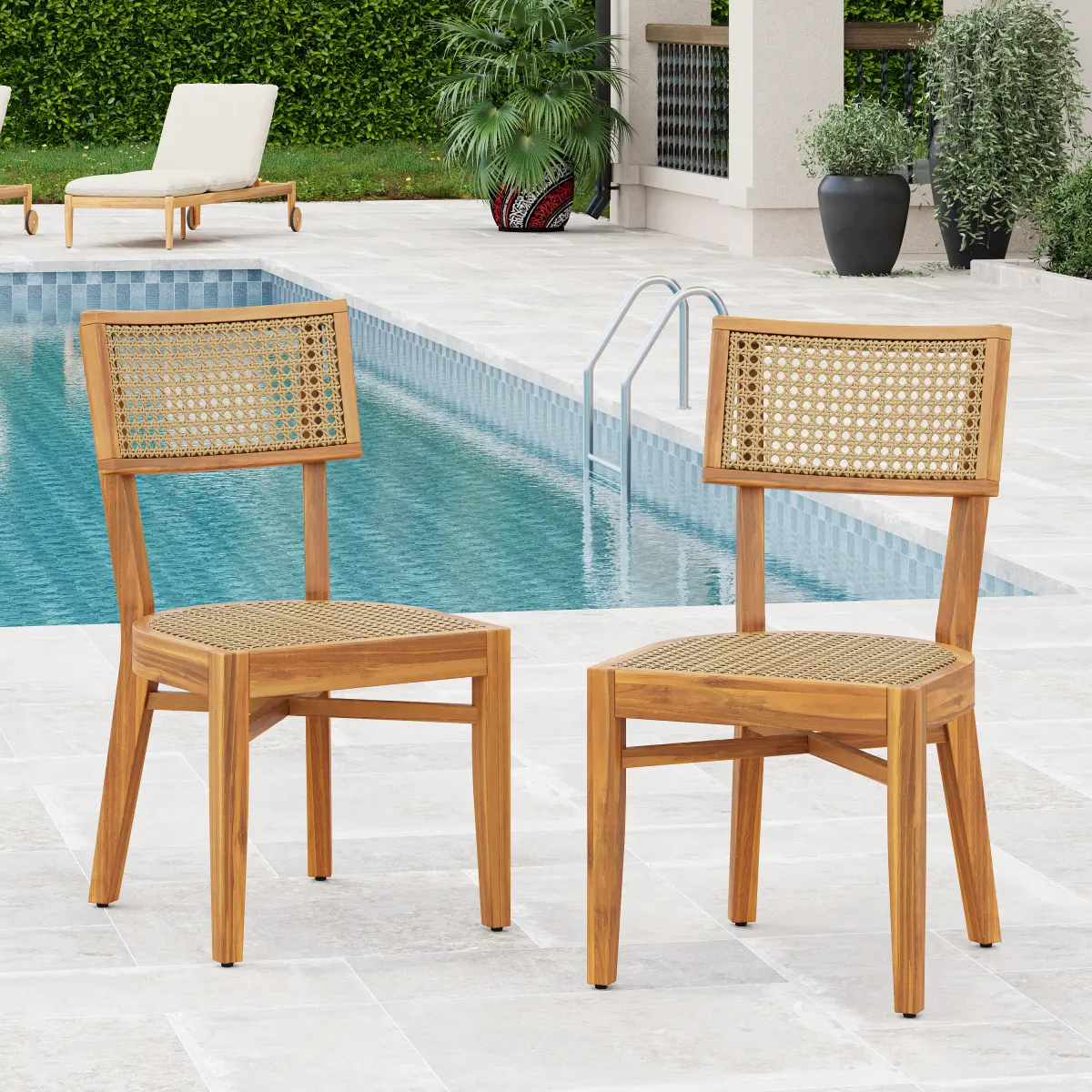 Netro Rustic Acacia Wood Dining Chair - Light Brown Woven Rattan, Weatherproof, Durable, Assembly Required, Simple, 15.98 lbs, for Outdoor Patio & Indoor Use