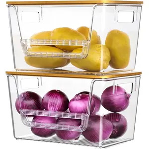 2 Set Pantry Organizers,Stackable  and Onion Storage Bins with  ,Trash Bag Dispenser for 4-13 Gal Bags,kitchen Countertop Organizer for Produce or Snacks