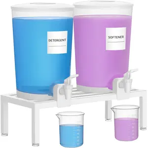 LIFEWIT 2-Pack Large Capacity Laundry Detergent Containers, 3.5L Leak-Proof Plastic with Metal Accent Storage Organiser, Stand, Measuring Cups & Labels for Softener, Bleach