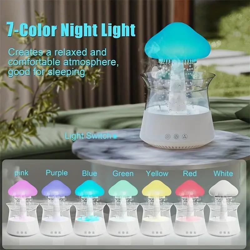 Diffuserlove Cloud Humidifier, raindrop diffuser, essential oil diffuser, humidifier with remote control waterfall light, mushroom humidifier, rain sound white noise humidifier, suitable for bedroom office desk air humidifier
