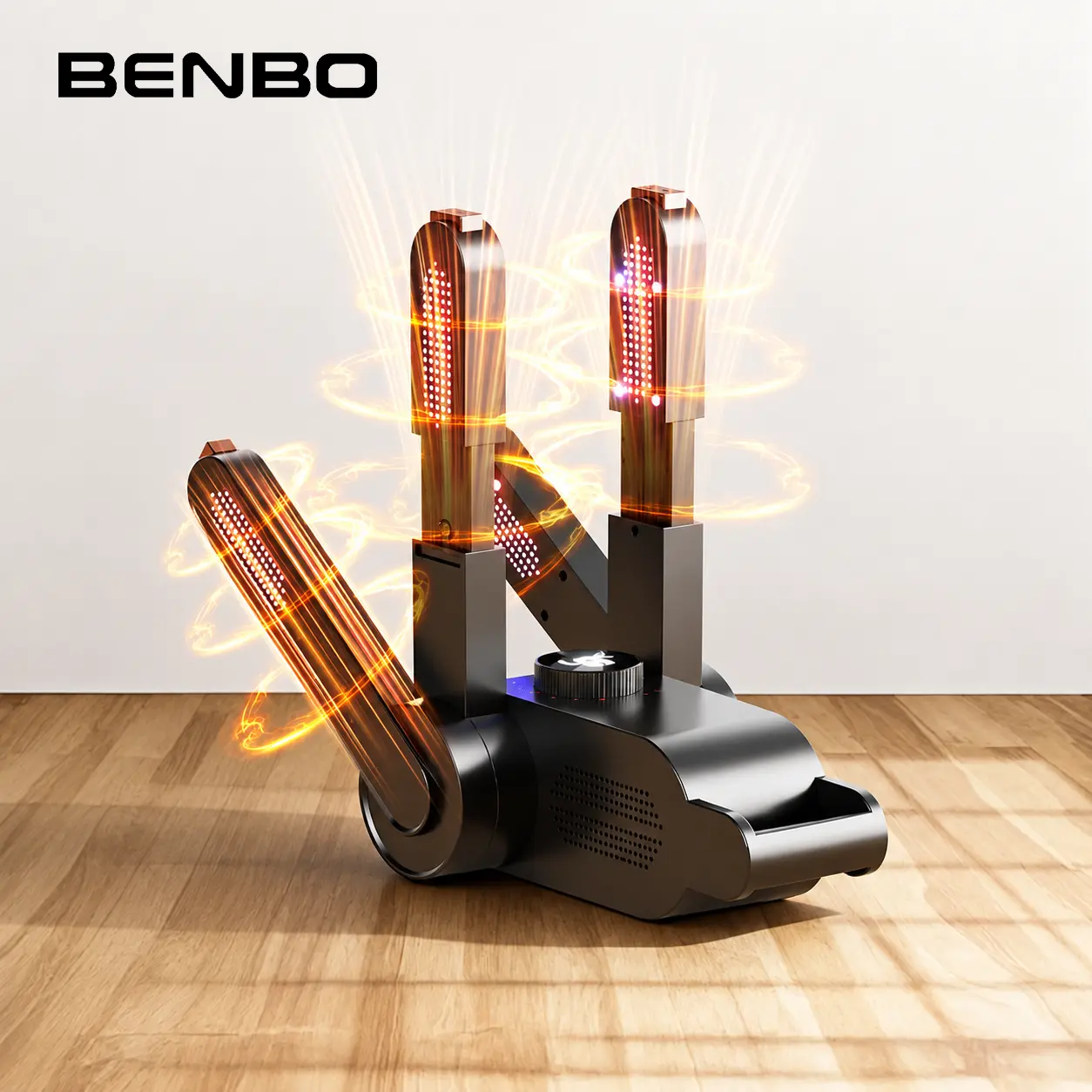 BENBO 4-Tube Footwear Gear Dryer, 150W Output ABS+PP Appliance with Adjustable Timer, Smart Digital Panel, Foldable Detachable Arms, Ozone Odor Removal for Snow Boots, Work Boots