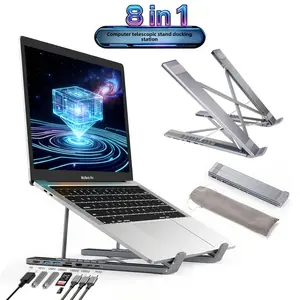Type-C Laptop Stand 8-In-1 Expansion USB HUB, Foldable Portable Phone Computer Tablet Support Rack, Dual-Function Extension