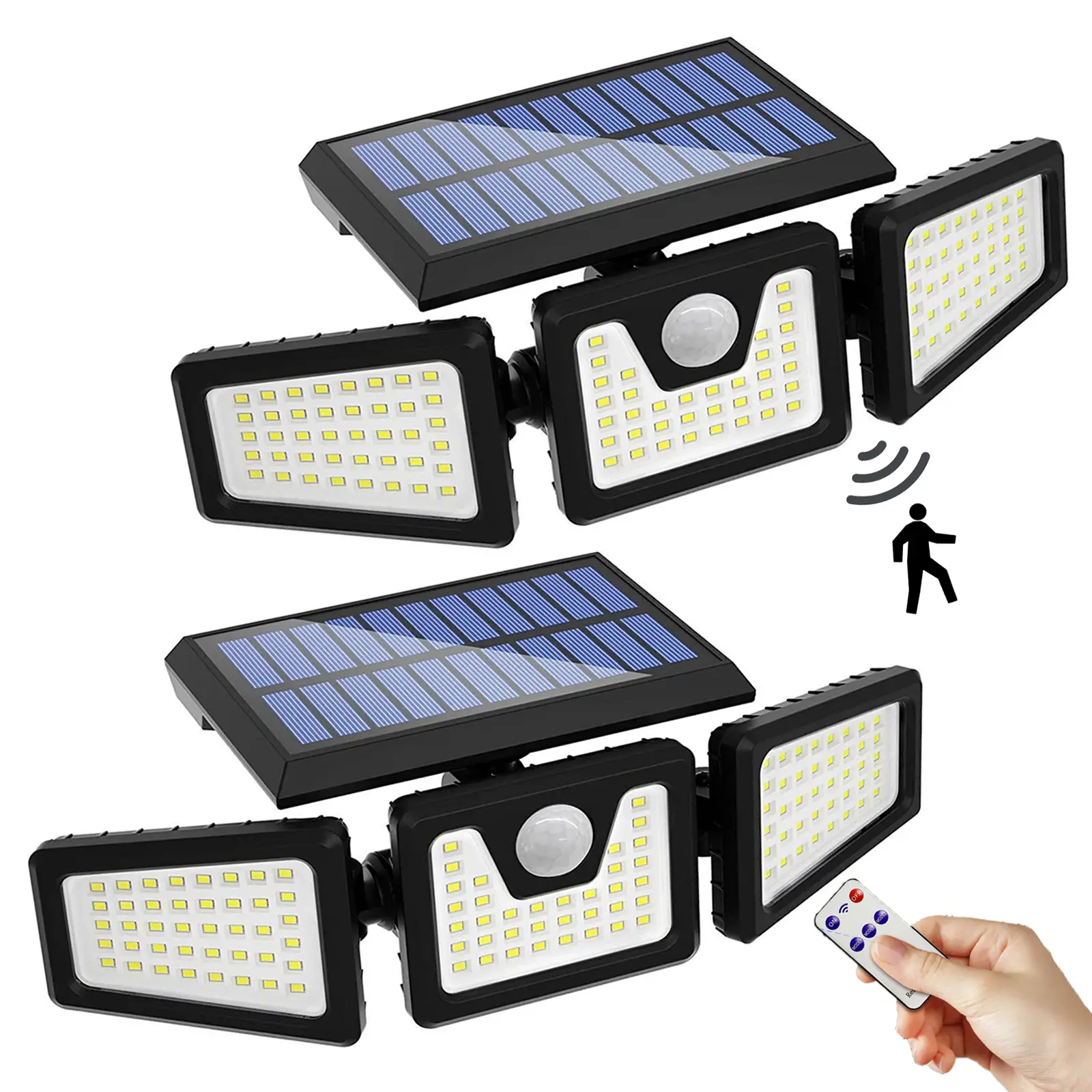 Solar Outdoor Lights Security Lights with Remote Control,3 Heads Motion Sensor Lights, IP65 Waterproof,270° Wide Angle Flood Wall Lights with 3 Modes,
