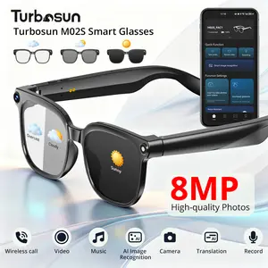 Turbosun M02S AI Smart Glasses,8MP POV Camera & Video, 160+ Languages Real-Time Translation, AI Object Recognition, Photochromic Anti-Blue Light Lenses, Bluetooth Hands-Free Calling & Open-Ear Audio, IP65 Waterproof