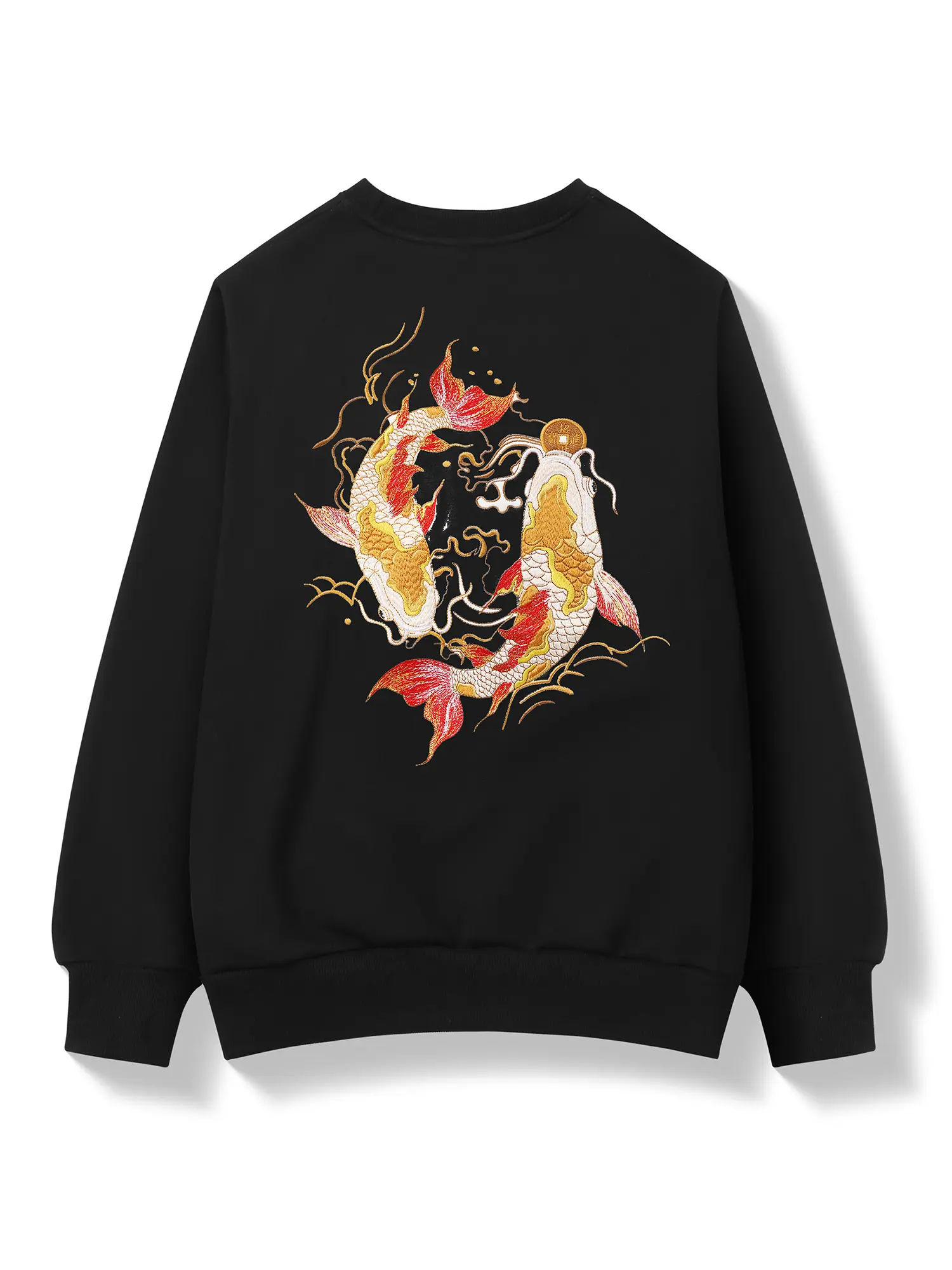 Niepce Japanese Streetwear Embroidered Golden Koi Fish Sweater Crewneck Cotton